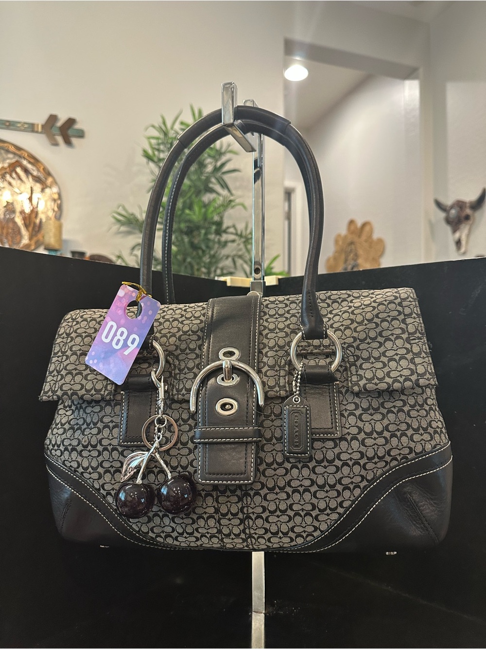 Coach #089 SoHo Signature Satchel with Black Trim and Multicolor Scarf Accent